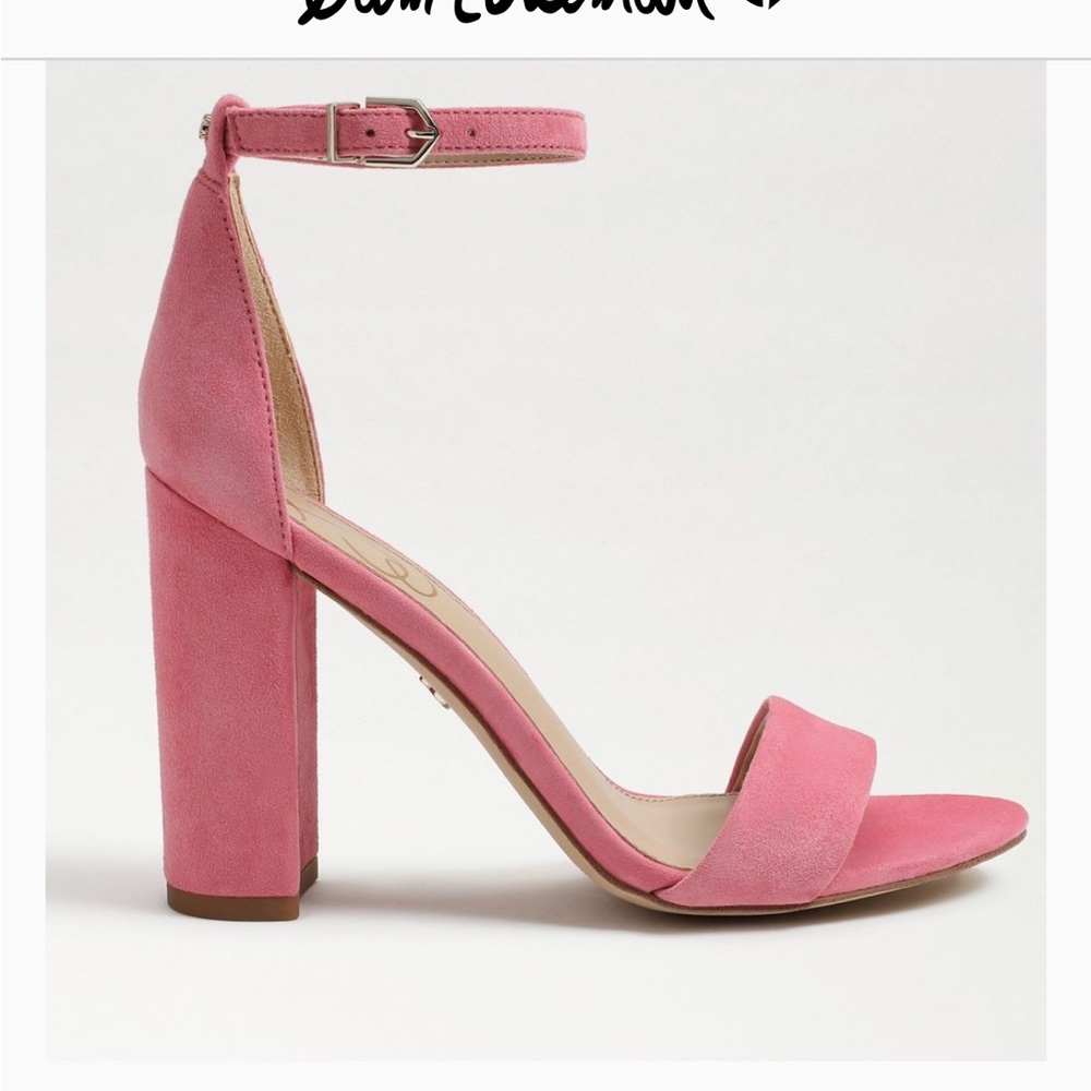 Pink Suede Ankle-Strap Block Heel Sandal